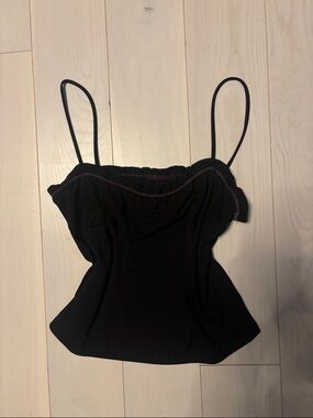 Vintage Black Spaghetti Strap Women’s Top with Contrast Stitching